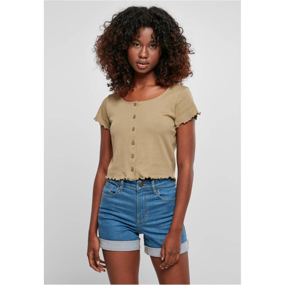 Urban Classics - Cropped Button rib Crop top - Groen